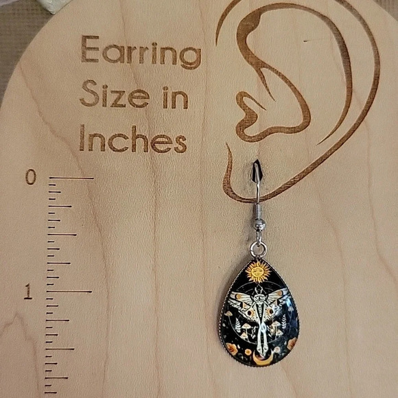 SUN & MOON TIGER MOTH DROP EARRINGS - Picture 6 of 7